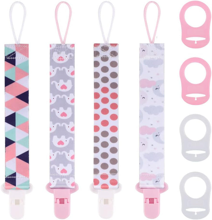 8 Pcs Dummy Clips Boys with Adapters, Silicone Button Ring Pacifier Holder Leashes Adapters Fits All Pacifiers for Baby Teething Toys Baby Shower