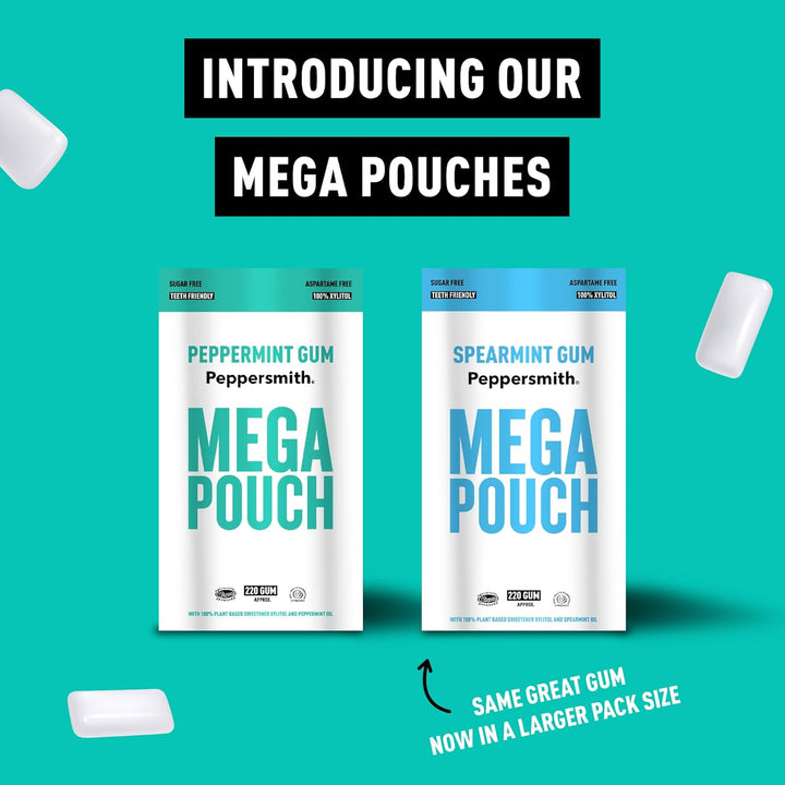 - British Peppermint Chewing Gum - Vegan Friendly - 100% Xylitol Plant Based Sweetener - Fresh Breath - Sugar Free Gum - Benefits Oral Health - Pocket Packs - 12X15G