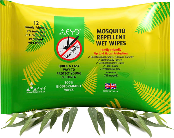 Mosquito Repellent Wipes - 100% Natural & Plant Based, Free of Deet, Alcohol & Harmful Chemicals - up to 6 Hours Insect Repellent Protection - for Sensitive Skin