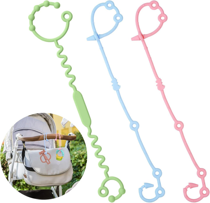 Silicone Toy Clip - 2Pcs Food-Grade Silicone Pacifier & Sippy Cup Strap, Adjustable Stroller Clip, Baby Anti-Drop Toy Chains (Blue/Green)