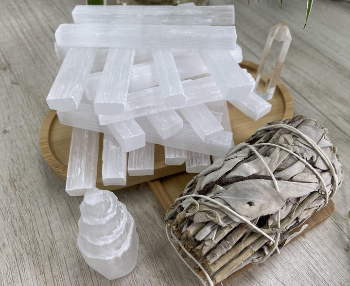 12 Pcs 4" Selenite Sticks Large Selenite Crystal Wands White Raw Rough Crystals Bulk for Healing Reiki Wiccan Witchcraft Supplies Protection Crystals