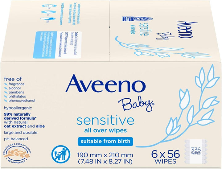 Baby  Baby Sensitive All over Wipes, Hypoallergenic & Fragrance-Free, 6 Pack of 56 Ct, 336Count