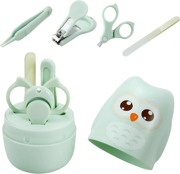 Baby Nail Manicure Pedicure Grooming Care Kit (4 Pack)| Clippers Scissors File Tweezers | Newborn Infant Toddler Kids |Green|