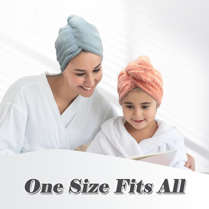 3-Pack Microfibre Hair Towel Wrap, Anti-Frizz Turbans, Super Absorbent and Soft Hair Drying Towel with 3 Adjustable Buttons for Women Men Kids Wet Curly Long Plopping