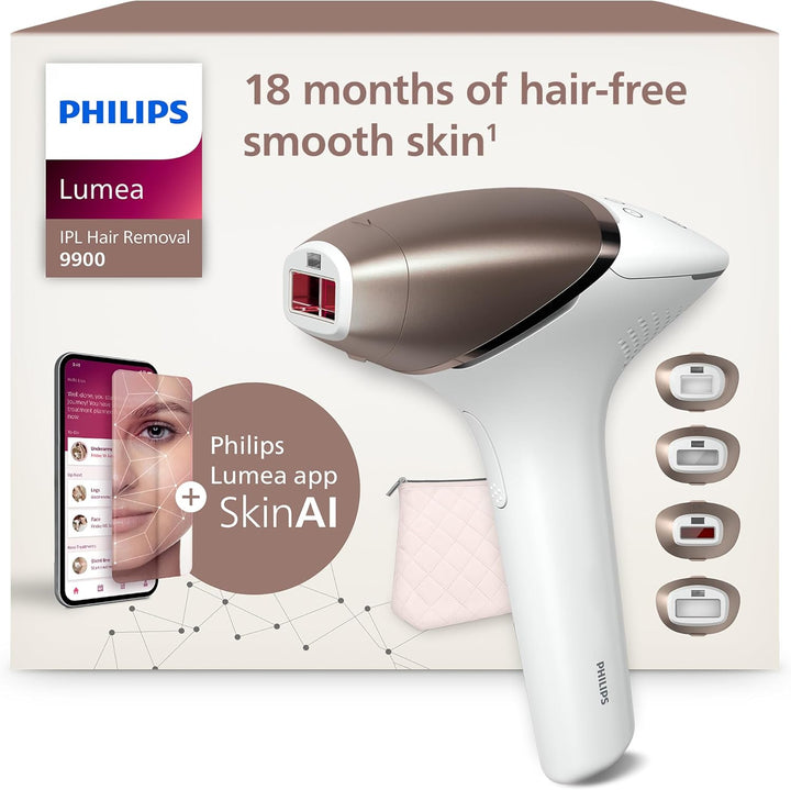Lumea 9900 Series, IPL Hair Removal Device, Laser Hair Removal Alternative, Senseiq and Skinai Technology, 3 Attachments for Body, Face and Precision Areas, Corded & Cordless Use, BRI953/02