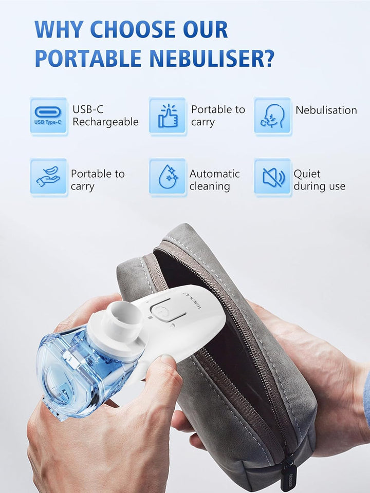 Nebuliser Machine for Adults Inhaler Nebulizer: Portable Nebuliser for Adults - Kids Rechargeable Silent Nebulizer with 2 Masks and 1 Mouthpiece Easy Use Handheld Inhalator for Home Bedroom Travel Use