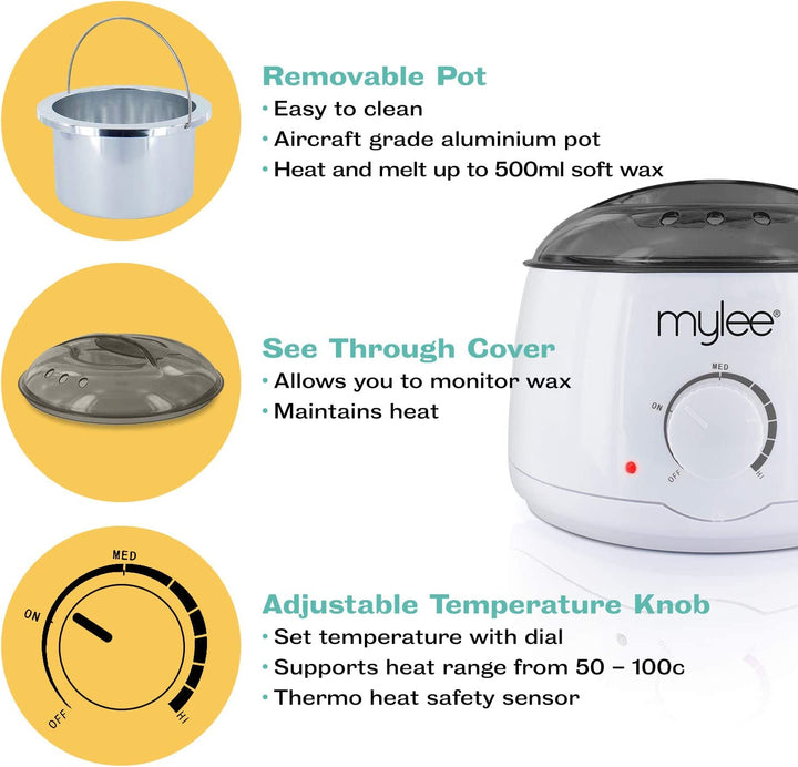 Professional Wax Heater Warmer with Handle Pot 500Ml for Paraffin, Soft & Crème Wax, Salon Quality Hair Removal, Depilatory Waxing Melter, Adjustable Temperature