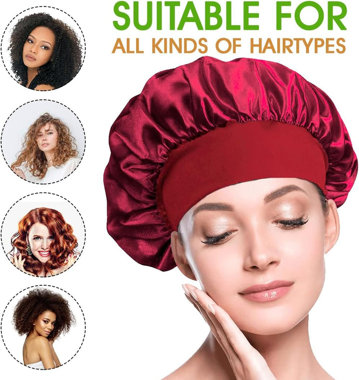 Satin Bonnet, Silk Bonnet for Sleeping, Night Hair Sleeping Caps with Wide Elastic Band, Satin Cap Is Suitable for Long and Curly Hair