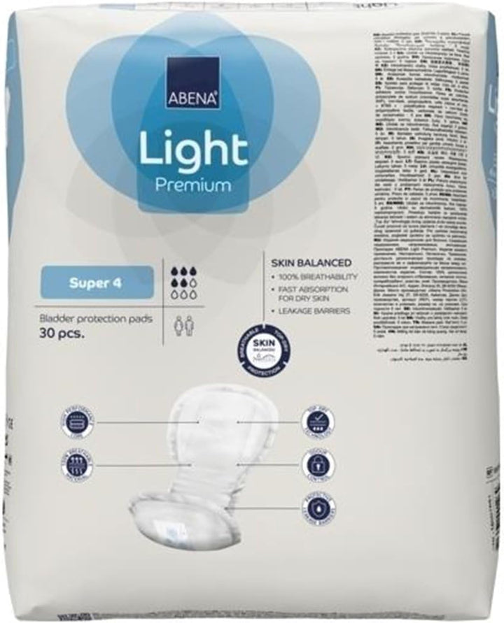 Light Incontinence Pads, Eco-Labelled Women'S Pads Adults, Breathable and Comfortable with Fast Absorption and Protection, Light Maxi 4, White, 850 Ml, 30 PK