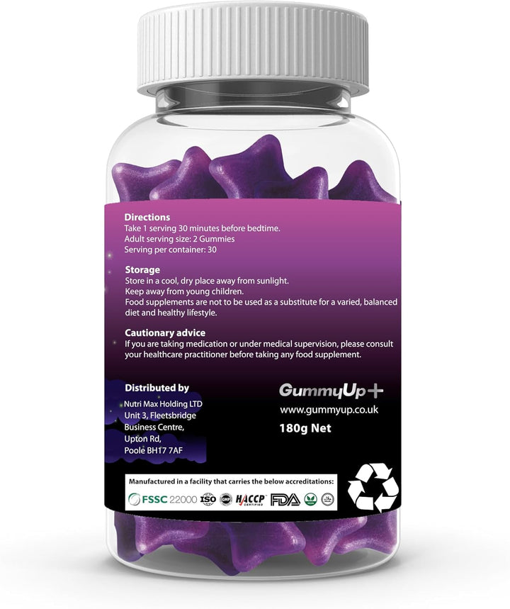 Sugar Free Sleep Gummies X 60 | High Strength Natural Sources Fast Absorbing | Vegan Friendly | Gluten-Free | Chewable Berry Flavour |