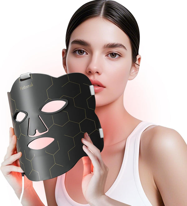 Red Light Mask, 660Nm&850Nm Silicone Infrared Light Mask with 5 Brightness & 10/15/20Min Timer, 222Chips Flexible LED Mask for Home Use