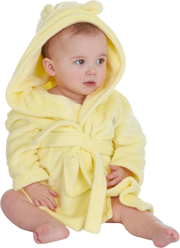 Baby Boys & Girls Unisex Dressing Gown (Ages 6-24 Months) Soft Plush Flannel Fleece Hooded Bath Robe