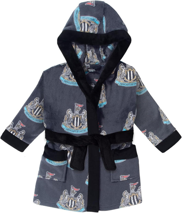 Newcastle United Dressing Gown Baby Toddler Robe Fleece Hooded OFFICIAL Gift