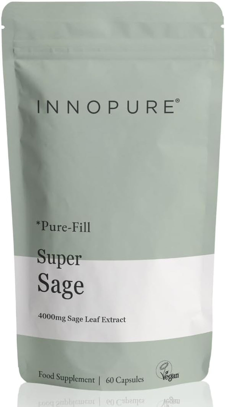 Super Sage Leaf Menopause Supplement – 4000Mg Pure-Fill (No Fillers or Binders) Vegan Society Registered, 2 Month Supply, 60 Capsules, UK Made
