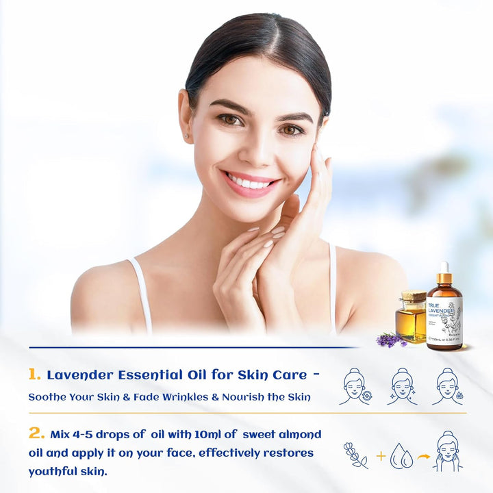 100Ml Lavender Essential Oil Pure, 100% Natural Therapeutic Grade for Aromatherapy Diffuser, Skin Care, Hair, Includes Premium Quality Glass Dropper