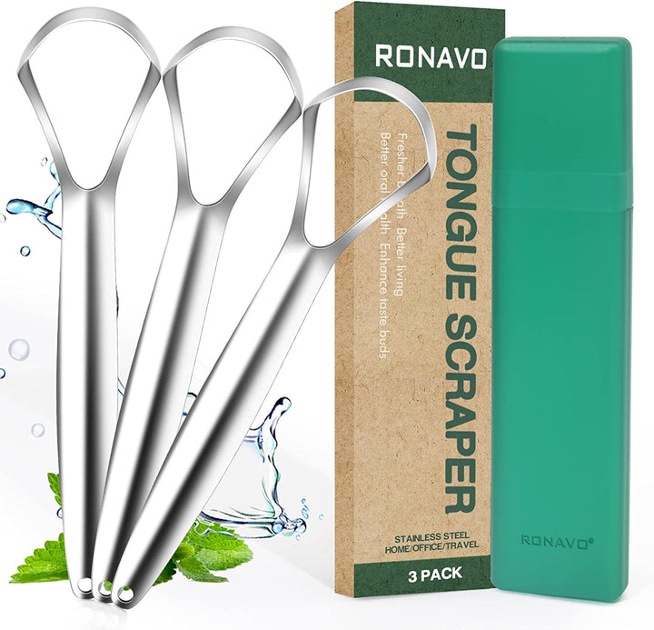 Tongue Scraper (2 Pack), Tongue Cleaner Cure Bad Breath, Tongue Cleaners Stainless Steel, Metal Tongue Scrapers for Adults Fresher Breath in Seconds