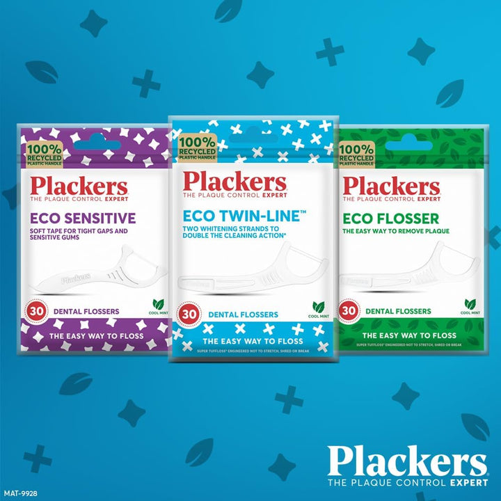 Eco Twin Line Flossers, Dental Flossers, Double Cleaning Action, Two Floss Threads, the Easy Way to Floss, Folding-Out Toothpick, Recycled Plastic Handle