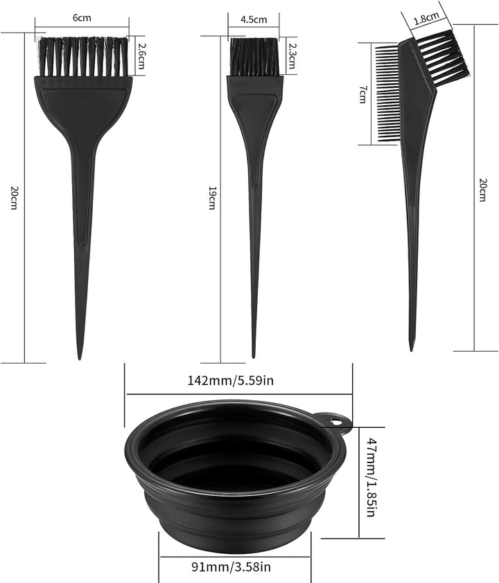 4 Pcs Hair Coloring Brushes, Hair Dye Brush and Mixing Bowl Set, Double-Sided Hair Dying Brushes Tint Comb Set for DIY Salon Hairs Coloring Dying Brush, with Mixing Bowl - Black