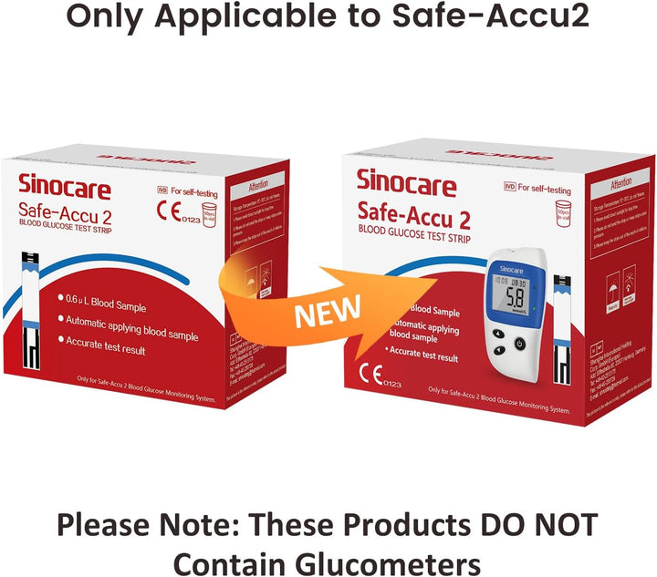 (Safe-Accu2) Blood Glucose Test Strips/Blood Sugar Test Strips 100 Pcs No Need Code & Lancing Devices X 100 / for  Safe-Accu2 Blood Glucose Monitor Only