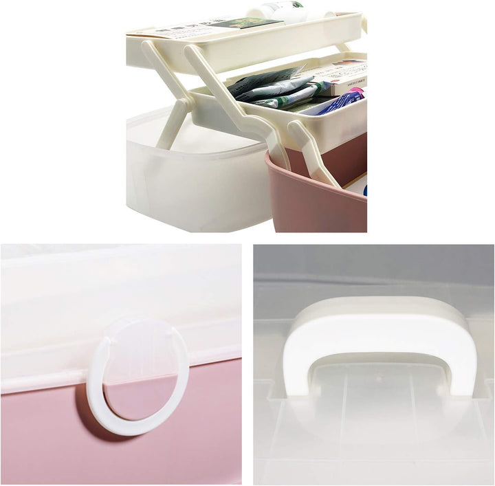 Medicine Box,First Aid Box,Portable Medicine Chest Storage,Organizer Box,Fold 3-Layer Large Medicine Cabinet,Storage Case for Home,Outdoor, Pink 30X19X16 Cm