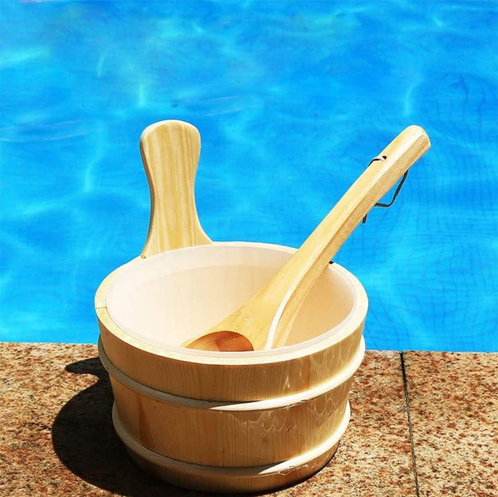 Wooden Bucket and Ladle Set 4L Capacity Water Bowl Barrel for Sauna Steam Accessories