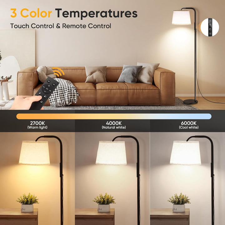 SAD Lamp, 10000 Lux SAD Light Therapy Lamp with Remote & Touch Control, Adjustable Color/Brightness/Timer, Light Therapy Floor Lamp with Linen Shade for Bedroom, Office, Living Room