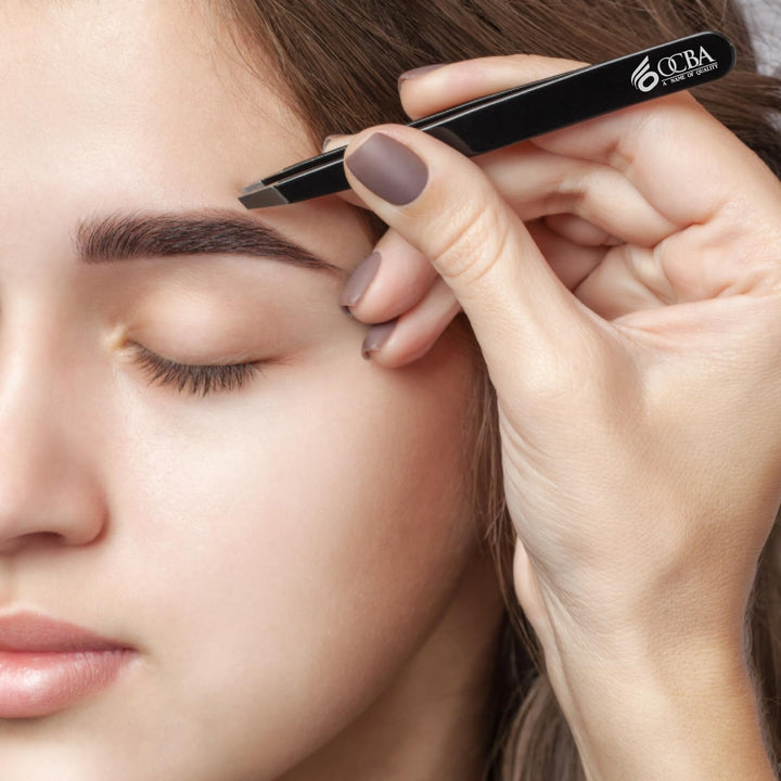 Tweezers for Facial Hair Women & Men for Precise Grooming of Eyebrows - Professional Stainless Steel Black Color Coated Eyebrow Tweezers for Ingrown Hair on Nose Ear (Black)