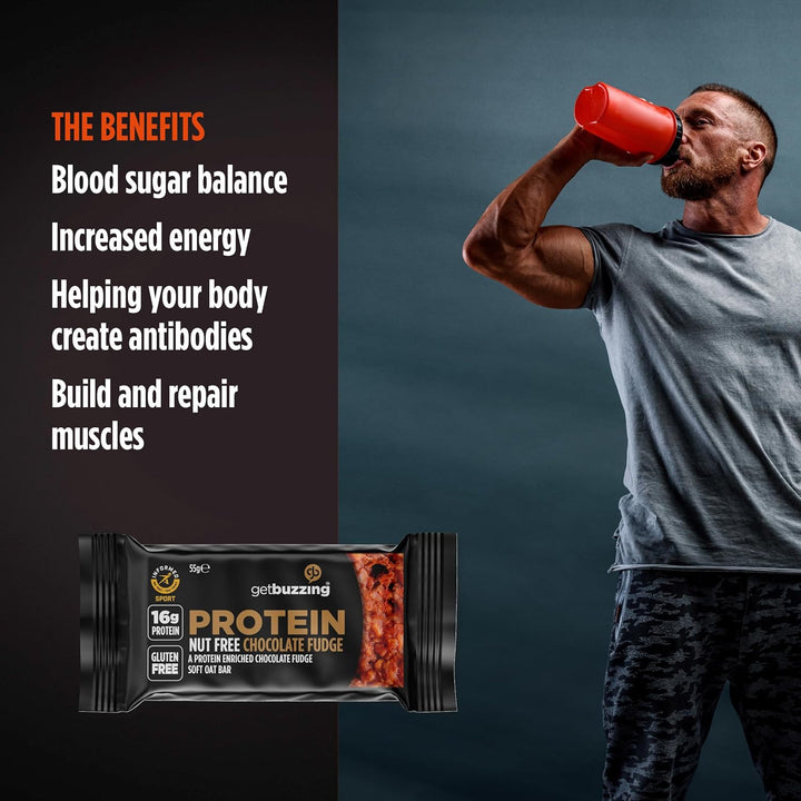 High Protein Nut Free Flapjack- Chocolate Fudge 55G - Healthy Snack Bars - Gym, Running, Cycling - Pure Protein Made in the UK - Pack of 12 Bars