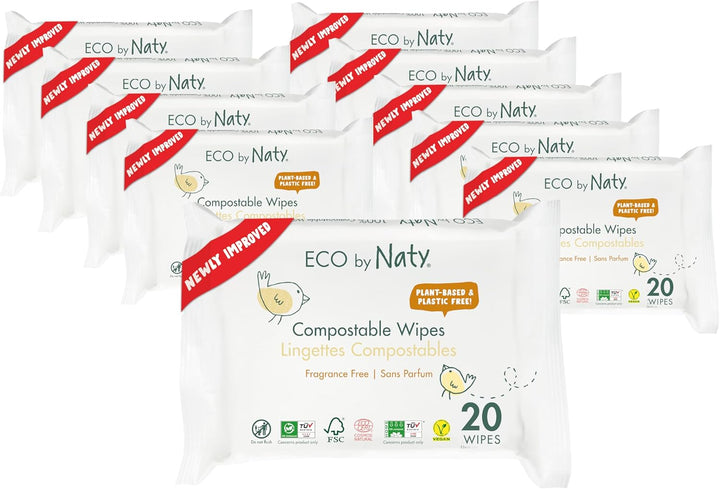 Naty Compostable Baby Wipes – Unscented, 100% Plant-Based, Plastic-Free, Fragrance-Free, Hypoallergenic for Sensitive Skin and Dermatologically Tested (Regular - 168 Count - 3 Packs of 56)