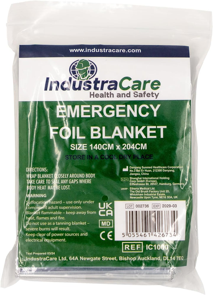 Compact Emergency Thermal Silver Foil Blanket, Ideal for Camping & Survival - 140Cm X 204Cm - Twin Pack