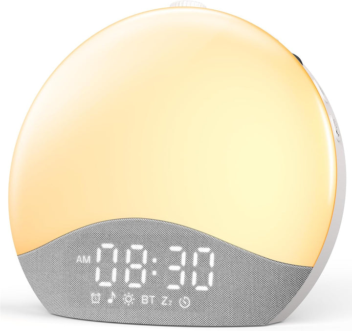 Sunrise Alarm Clock, White Noise Machine, Bluetooth Sync, 26 Sounds, 17 Night Lights, Upgraded Backlit Button, Sunrise/Sunset Simulation, Wake up Light for Heavy Sleeper, Elderly, Kid