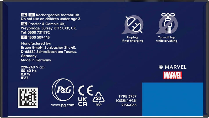 Io Kids Marvel Spiderman Electric Toothbrush, 1 Toothbrush Head, 1 Travel Case, 3 Modes with Kid-Friendly Sensitive Mode, 2-Min Music Timer, for Ages 6+