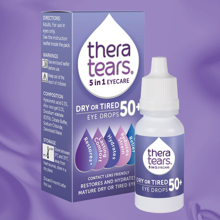 ® Dry or Tired Eye Drops 50+ | Restores and Hydrates Mature Dry or Tired Eyes | Contact Lens Friendly | Long-Lasting Relief | Preservative Free 5 in 1 Eye Care Drops | 10Ml