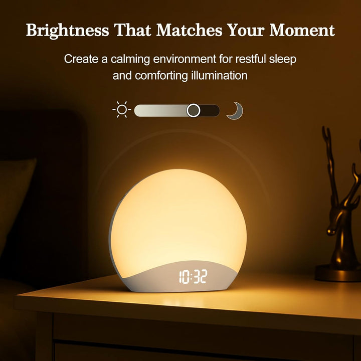 Sunrise Alarm Clock, Wake up Light, White Noise Sound Machine, Bedside Lamp, 26 Sleeping Natural Sounds, Dimmable Multicolor Night Light, Timer, Digital Clock for Baby, Kids, Adult
