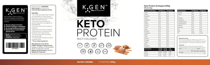 K-GEN™ Keto Collagen Protein Powder Advanced Salted Caramel Powder with Multi Collagen Blend, Coconut MCT, Vitamin C + B6 Stevia | UK Made for Keto, Paleo & Primal | Free-From: Sugar & Gluten