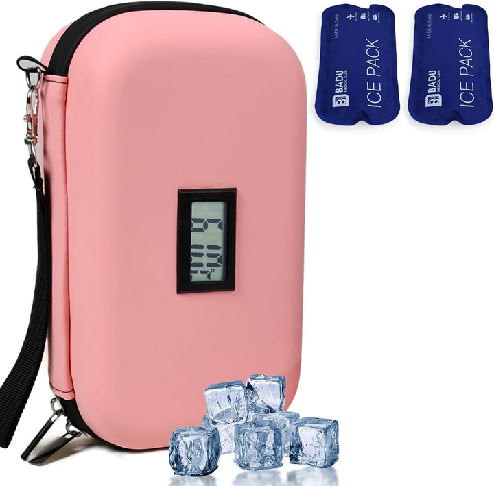 Insulin Cooler Travel Case TSA Approved Refrigerated Medicine Cooler for Travel W/Thermometer Temperature Diabetic Travel Case W/2 Reusable Ice Packs for Daily Life Trip, Blue