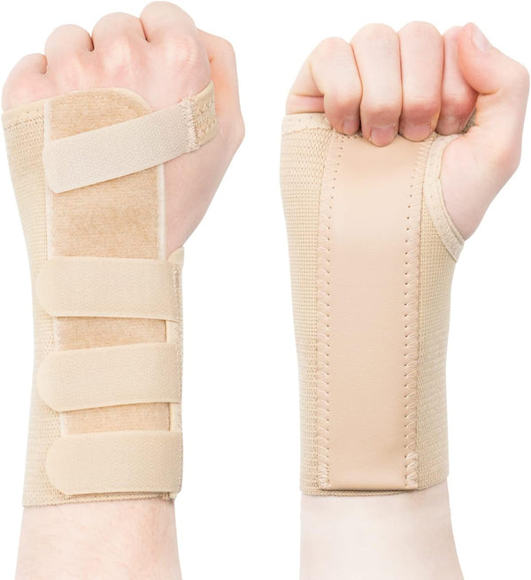 Tri-Weave Wrist Support Splint Brace - Relieves Pain from Carpal Tunnel, Fractures, Sprains and Joint Pain (Beige, Large Right)