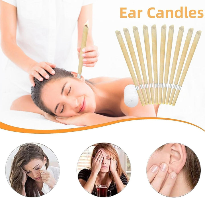 10PCS Ear Candles, Natural Beeswax Ear Candles for Ear Cleaning, Ear Candles Kit with 5 Protective Discs and 10 PCS Cotton Swabs