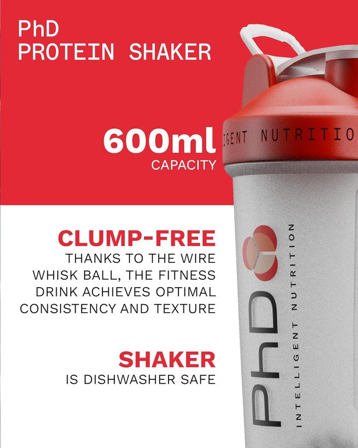 Nutrition Mixball Shaker, Shaker for Protein Shakes, Wire Mixball Whisk, Red Non-Drip Screw Lid, Transparent Colour, 600 Ml