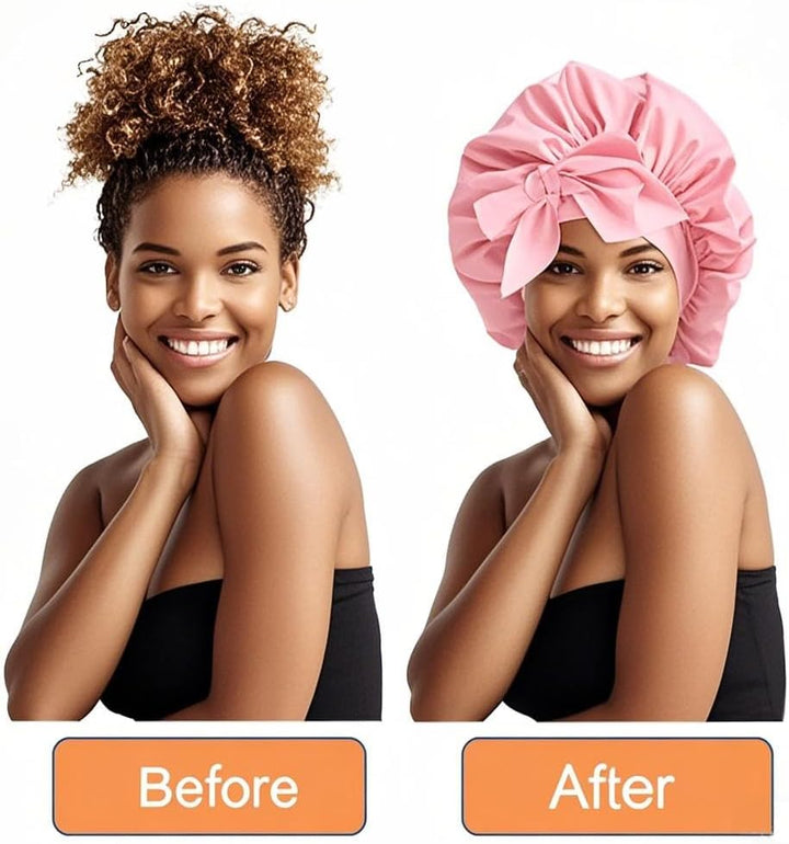 Silk Bonnet,Adjustable Silk & Satin Sleep Bonnet,Hair Bonnet,For Sleeping,Curly Hair Braid,Soft and Comfortable Silk Sleep Cap(Pink)