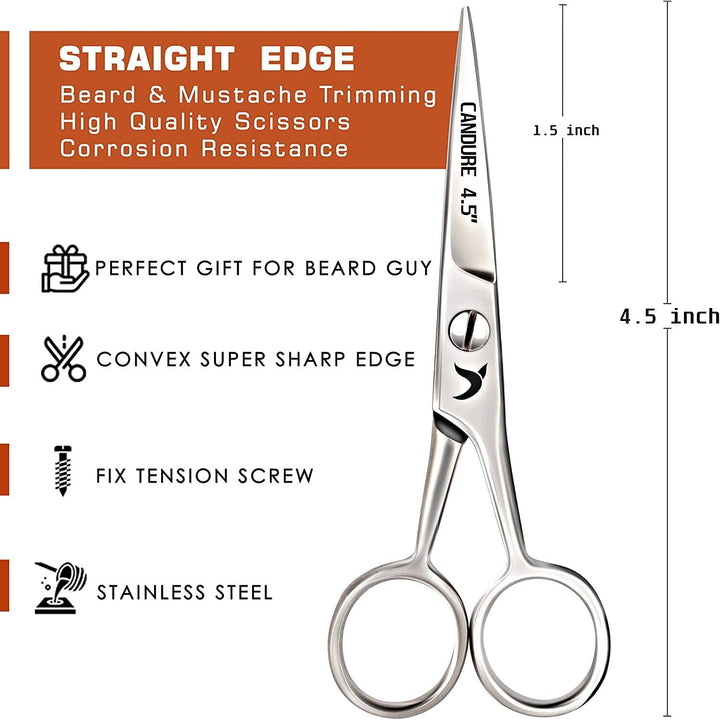 Mustache Scissors Beard Trimming Cutting Kit for Facial Eyebrows Eyelashes Nose Hairs Shears Set (4.5")