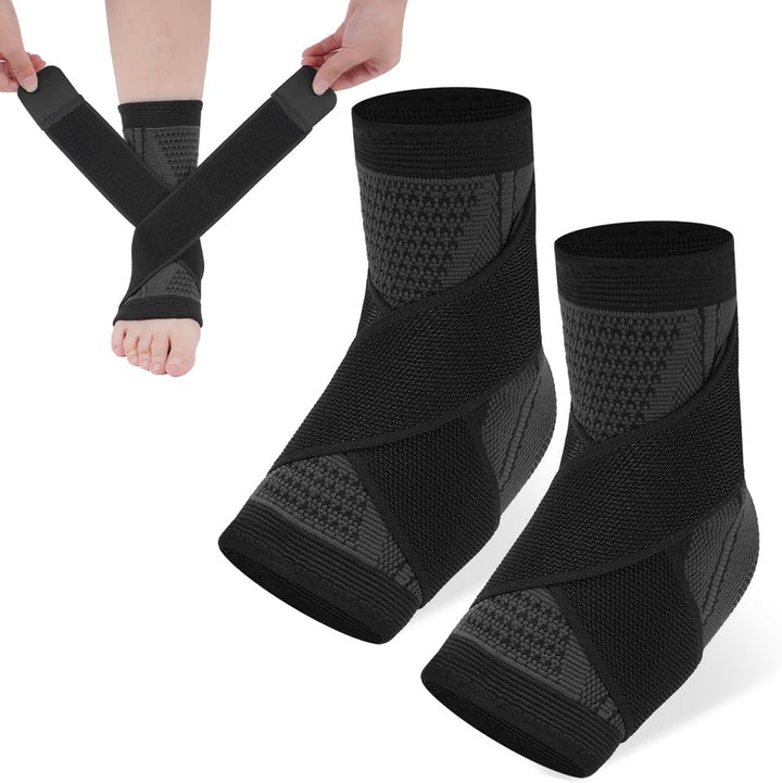 Ankle Brace, 2 Pack Ankle Support for Ligament Damage and Sprained Ankle, Achilles Tendonitis Support, Plantar Fasciitis Support Strap for Heel Pain Relief, Ankle Support Brace for Women & Men