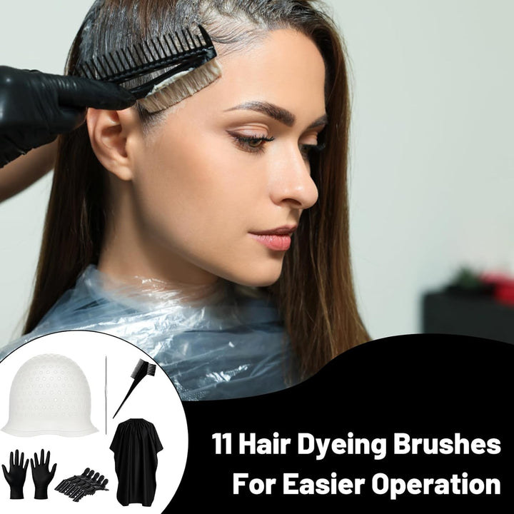 Highlighting Cap, 11-Piece Hair Highlighting Cap and Hook Kit, Professional Salon-Grade Hair Dye Cap for DIY Home Hair Styling, Includes Comb Brush, Gloves, Clips, and Protective Cape