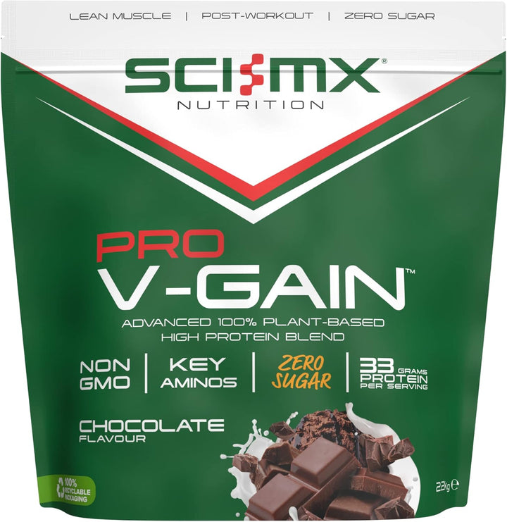 Pro-V Gain - 100% Vegan Chocolate Flavour Soy Protein Powder Isolate + B12 + Magnesium - Muscle Growth & Maintenance - Sugar Free, Non-Gmo - 2.2KG (49 Servings) 33G of Protein per Serving