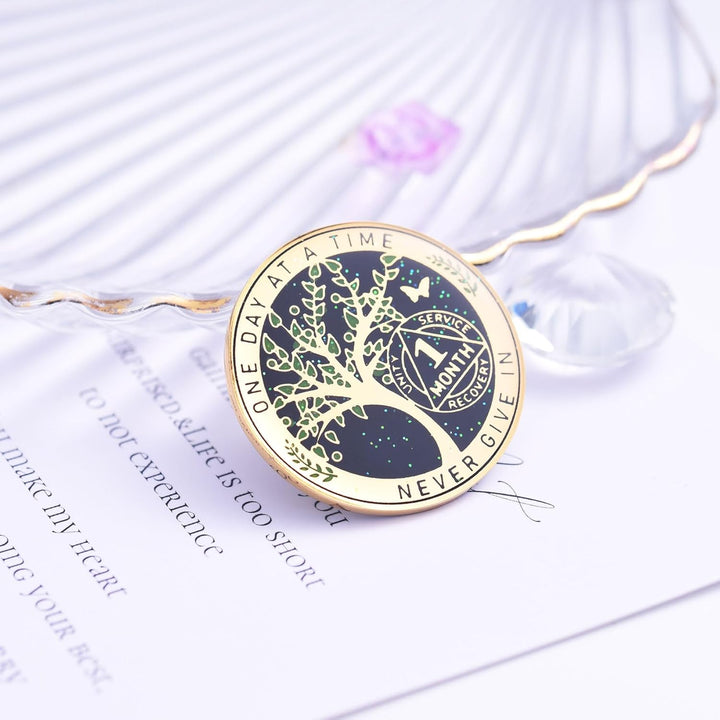 One Month Sobriety Coin AA Chips and Medallions Tree of Life Recovery Coins 30 Days Anniversary Token Sobriety Gifts for Men Women Alcoholics Anonymous Gifts