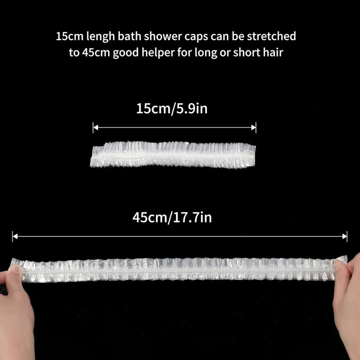 50PCS Disposable Shower Caps - 44CM Plastic Elastic Bath Cap - Waterproof Hair Caps for Home Use, Hotel, Spa, and Hair Salon