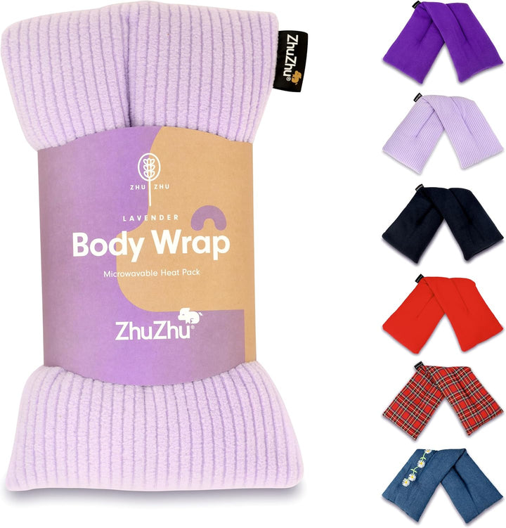 Lavender Body Wrap Wheat Bags Microwavable - Microwave Heat Pad for Joint & Muscle Pain Relief, Neck and Shoulder Pain, Menstrual Pain, Stress - Reusable Hot & Cold Heat Pack - Purple Fleece