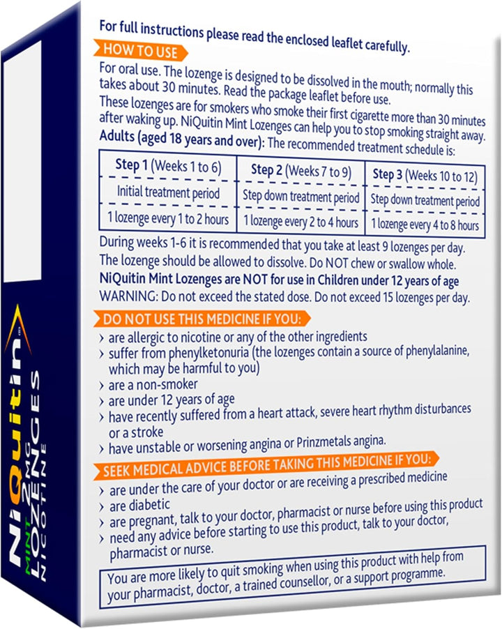 Mint 2 Mg Lozenges - Effective Smoking Craving Relief - 72 Lozenges - Long-Lasting Effect - Reduce and Quit Smoking Aid
