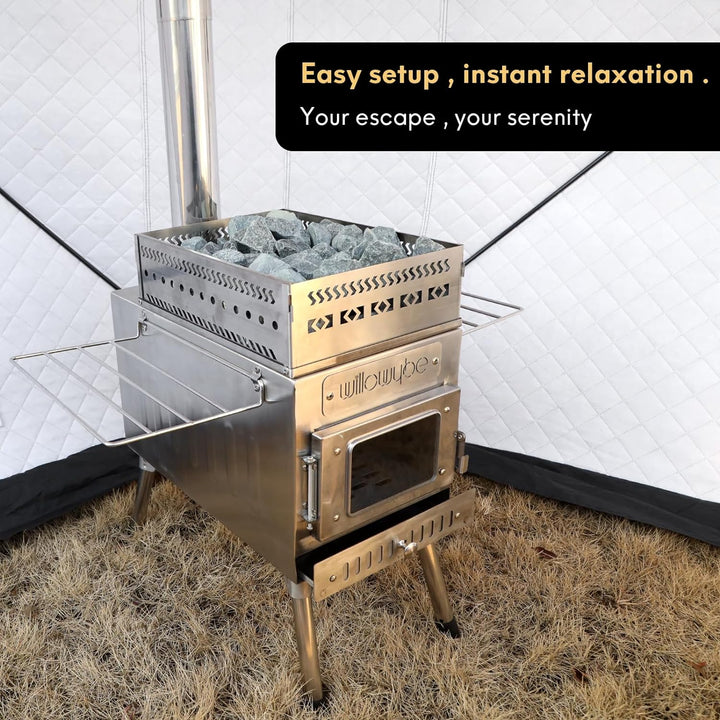 Outdoor Sauna Hot Tent Stove, Rocket Stove Heater, Portable Camping Wood Stove for Dry Sauna, Cooking for Husband and Friends