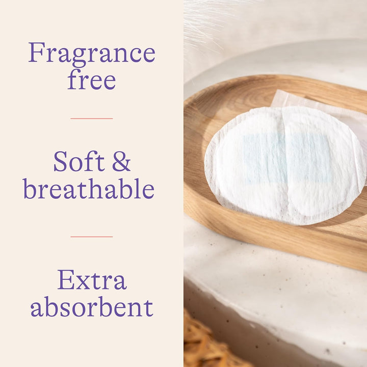 Disposable Breast Pads Maternity - 60 Pack - Ultra-Thin & Abosrbent Nursing Pads with Bluelock™ Core Leak-Proof Protection - Holds 20X Weight - Individually Wrapped -Breastfeeding Essentials